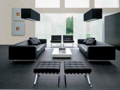 Wood  Leather Furniture on Luxury  Livingroom With Black Leather  Furniture